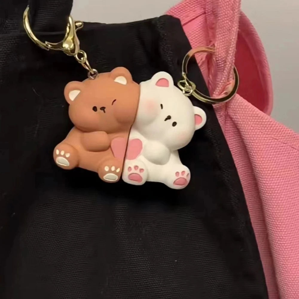 Porte-Clés Magnétique Couple Ours en Résine Kawaii pour Clés et Sacs – Accessoire Pratique et Adorable