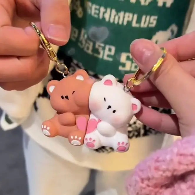 Porte-Clés Magnétique Couple Ours en Résine Kawaii pour Clés et Sacs – Accessoire Pratique et Adorable