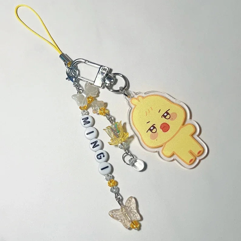 Porte-clés à perles avec breloques dessin animé – Accessoire léger pour téléphone et sac