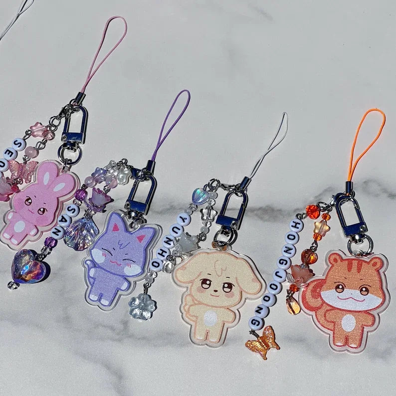 Porte-Clés en Perles avec Charms de Dessin Animé – Accessoire Léger pour Téléphone et Sac