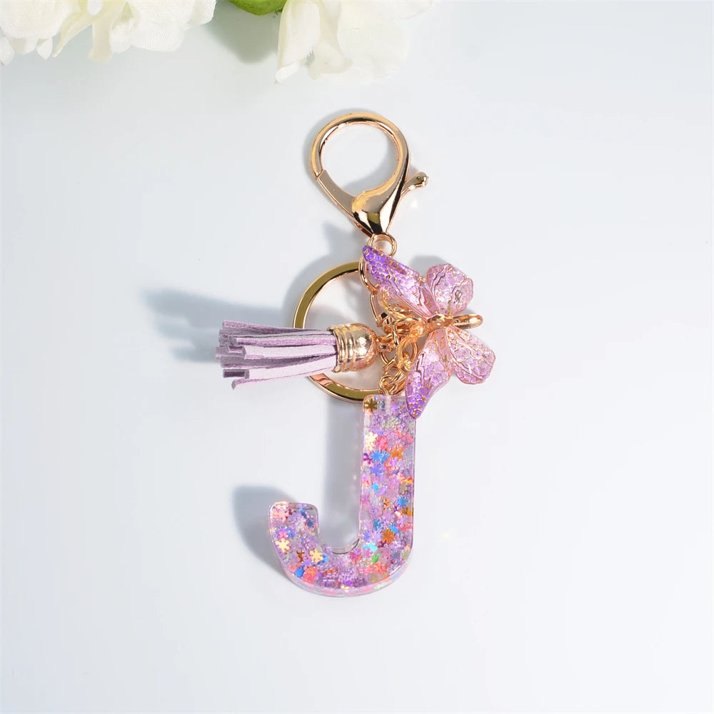 Porte Clés Personnalisé à Paillettes avec Charme Papillon et Gland – Accessoire Coloré pour Clés et Sacs