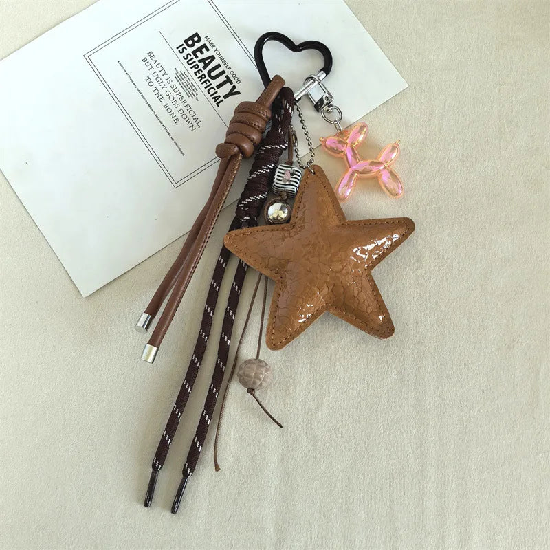 Porte Clés Personnalisé en Cuir avec Pendentif Étoile et Charme Teckel – Accessoire Y2K Tendance