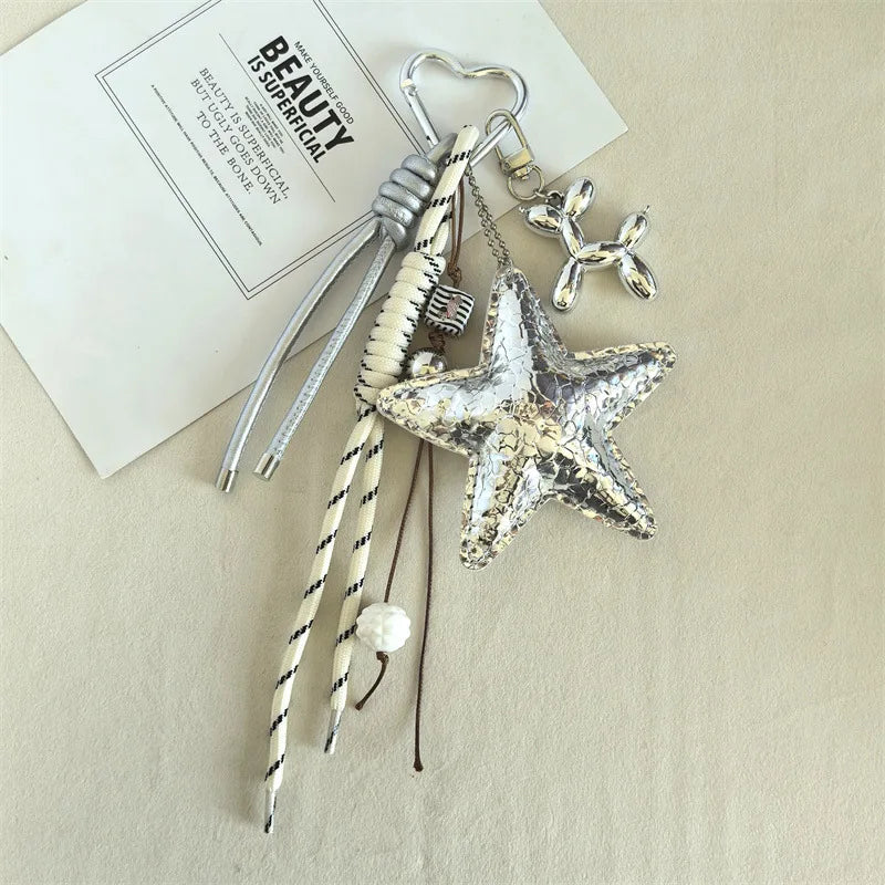 Porte Clés Personnalisé en Cuir avec Pendentif Étoile et Charme Teckel – Accessoire Y2K Tendance