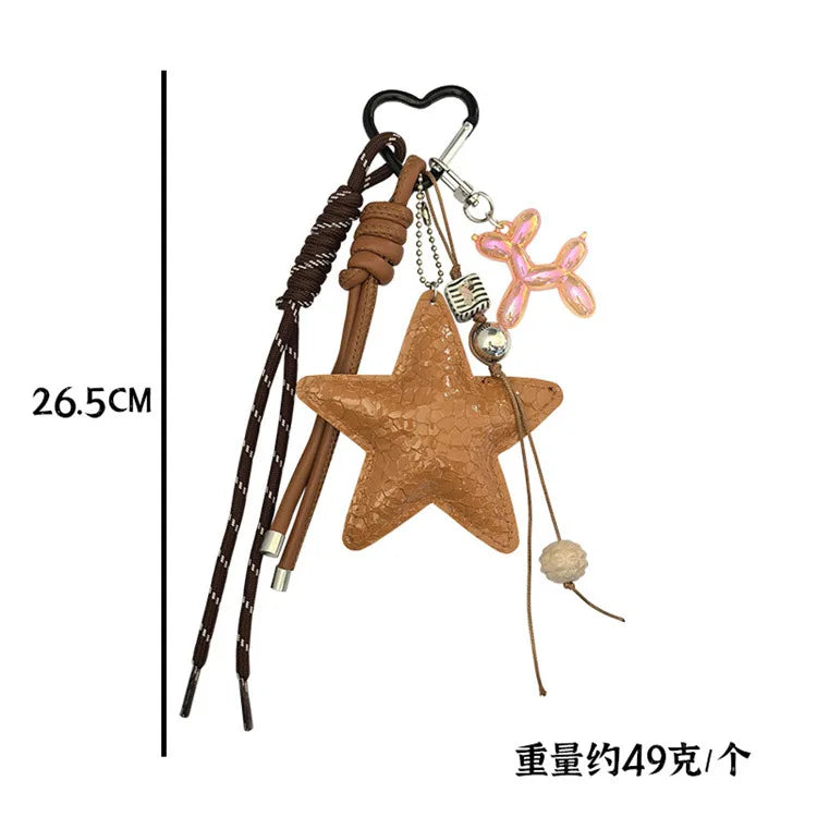 Porte Clés Personnalisé en Cuir avec Pendentif Étoile et Charme Teckel – Accessoire Y2K Tendance