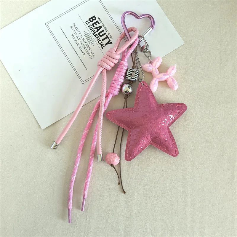 Porte Clés Personnalisé en Cuir avec Pendentif Étoile et Charme Teckel – Accessoire Y2K Tendance