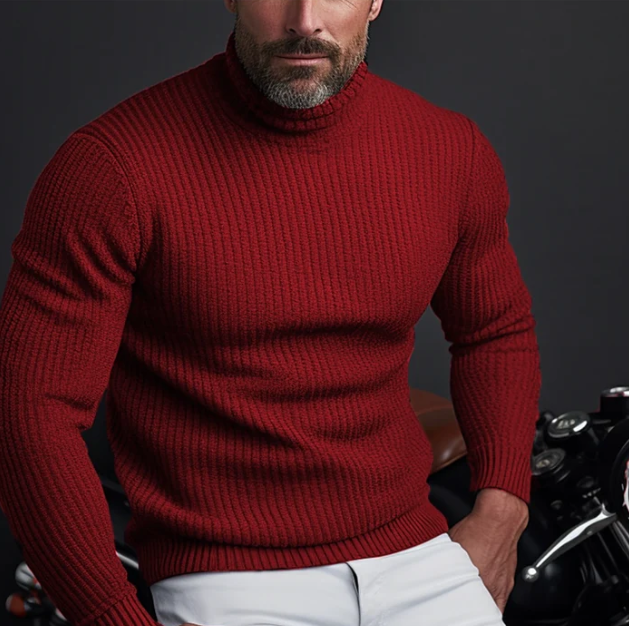 Pull Col Roulé Ajusté en Coton Côtelé pour Homme - Confort et Élégance