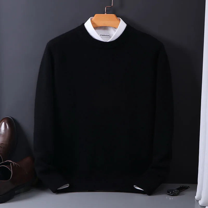 Pull Doux Homme en Cachemire Col Rond – Élégance Minimaliste pour Bureau et Loisirs, 100% Cachemire, Léger et Respirant