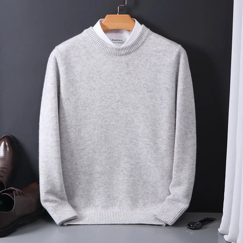 Pull Doux Homme en Cachemire Col Rond – Élégance Minimaliste pour Bureau et Loisirs, 100% Cachemire, Léger et Respirant