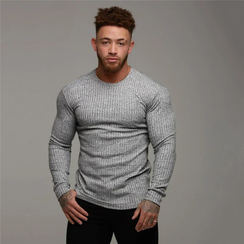 Pull Homme Ajusté en Coton Côtelé - Col Rond Classique pour Temps Froid