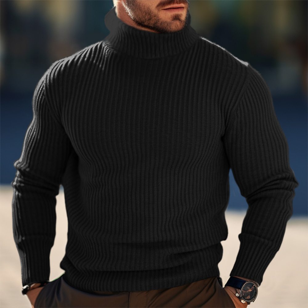 Pull Homme Col Roulé en Laine Côtelée – Confort et Élégance pour l'Hiver, Coupe Ajustée, Plusieurs Tailles Disponibles