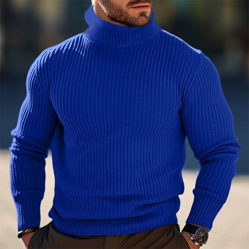 Pull Homme Col Roulé en Laine Côtelée – Confort et Élégance pour l'Hiver, Coupe Ajustée, Plusieurs Tailles Disponibles