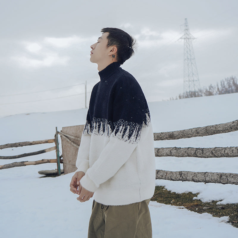 Pull Homme Col Roulé en Laine avec Doublure Polaire – Style Décontracté Surdimensionné pour l'Hiver