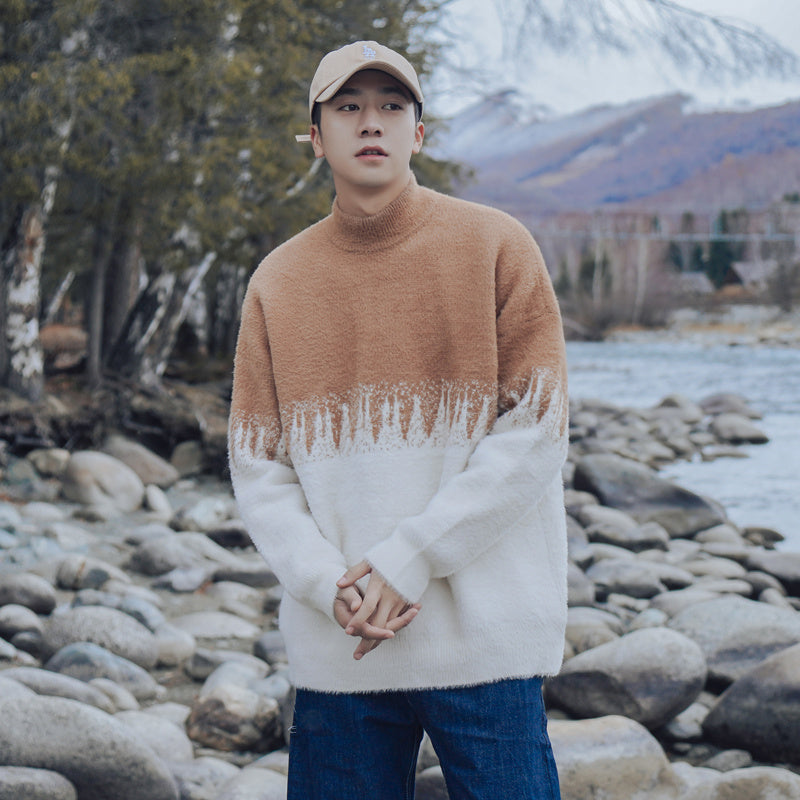 Pull Homme Col Roulé en Laine avec Doublure Polaire – Style Décontracté Surdimensionné pour l'Hiver