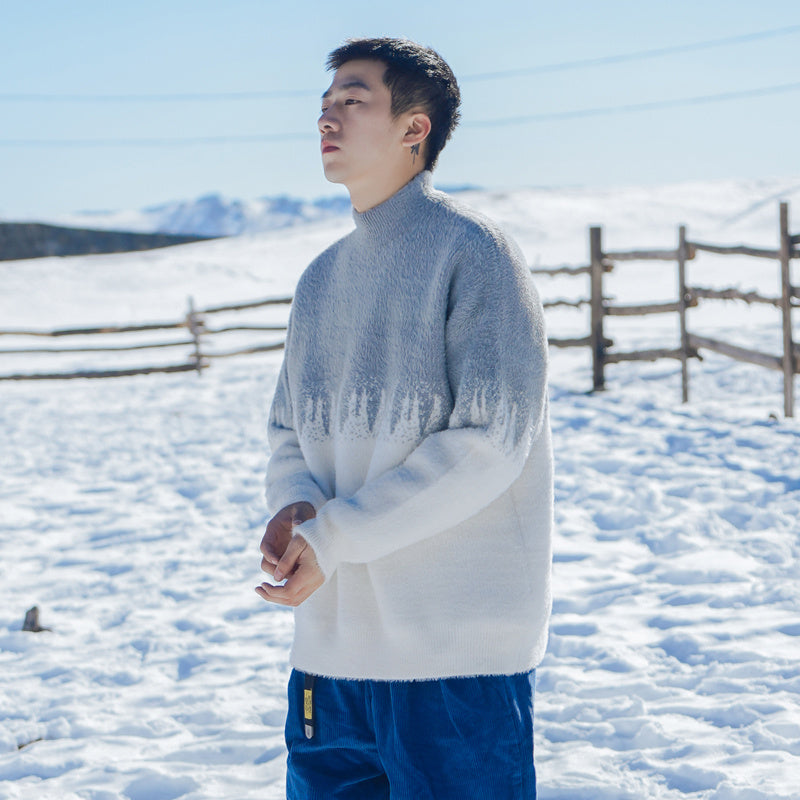 Pull Homme Col Roulé en Laine avec Doublure Polaire – Style Décontracté Surdimensionné pour l'Hiver