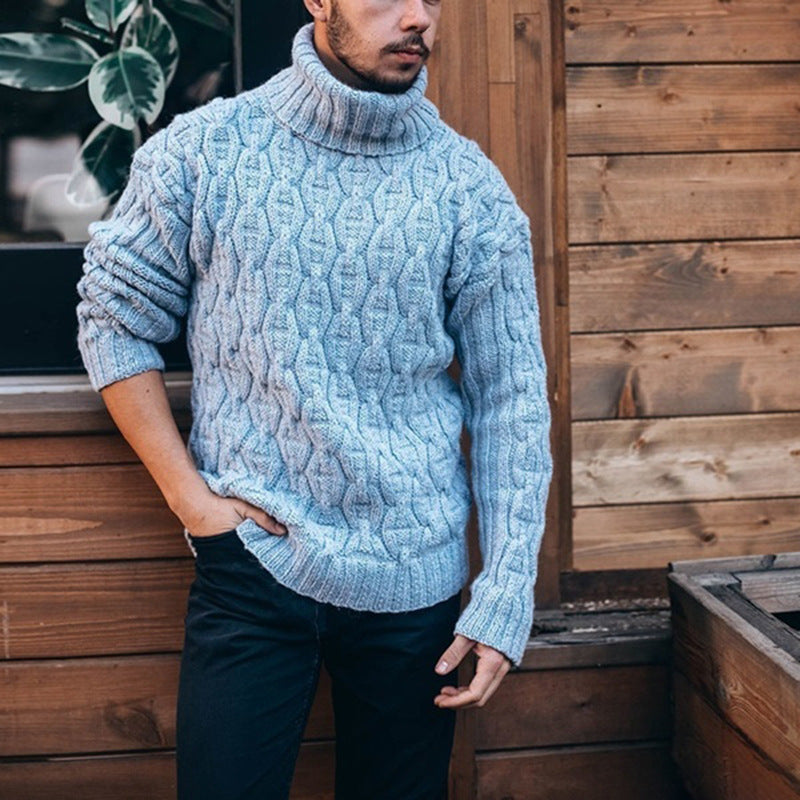 Pull Homme Col Roulé en Laine et Coton, Maille Torsadée, Coupe Décontractée pour l'Hiver