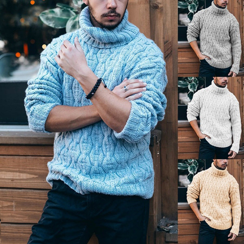 Pull Homme Col Roulé en Laine et Coton, Maille Torsadée, Coupe Décontractée pour l'Hiver