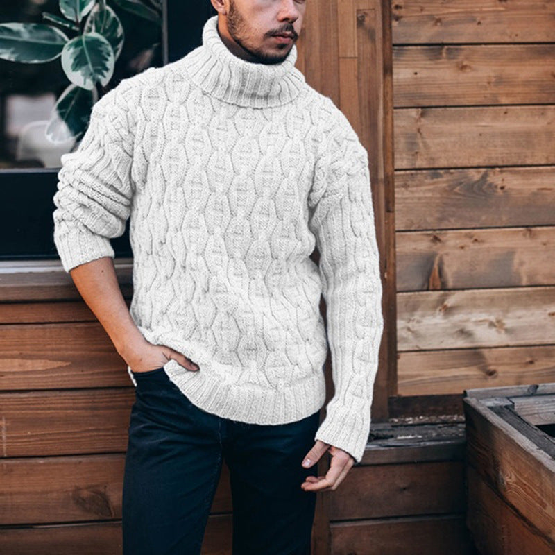 Pull Homme Col Roulé en Laine et Coton, Maille Torsadée, Coupe Décontractée pour l'Hiver