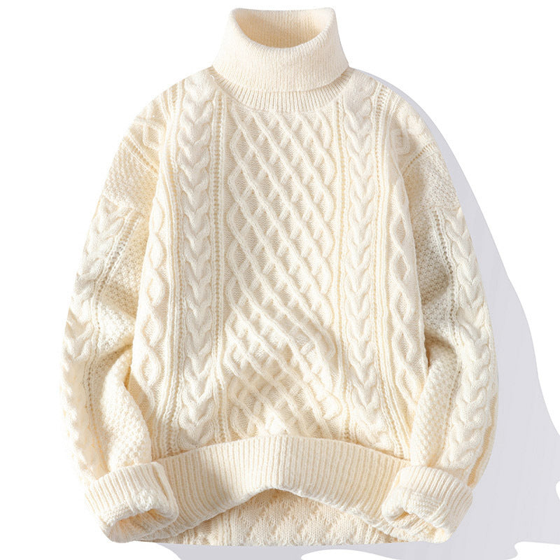 Pull Homme à Col Roulé en Tricot Torsadé – Chaud et Confortable pour l'Hiver, Idéal pour les Superpositions