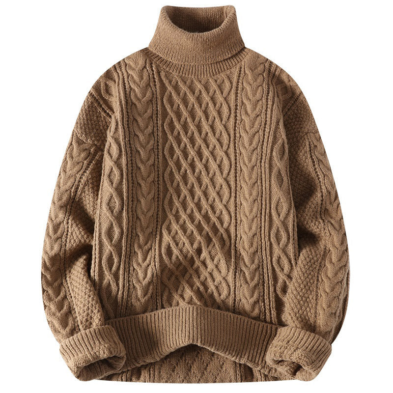 Pull Homme à Col Roulé en Tricot Torsadé – Chaud et Confortable pour l'Hiver, Idéal pour les Superpositions