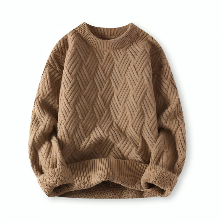 Pull Homme en Laine Mélangée Torsadé à Col Rond – Confort et Élégance pour Automne Hiver