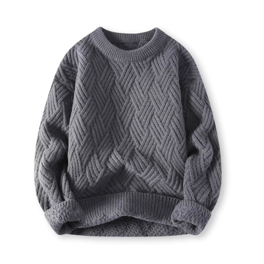 Pull Homme en Laine Mélangée Torsadé à Col Rond – Confort et Élégance pour Automne Hiver