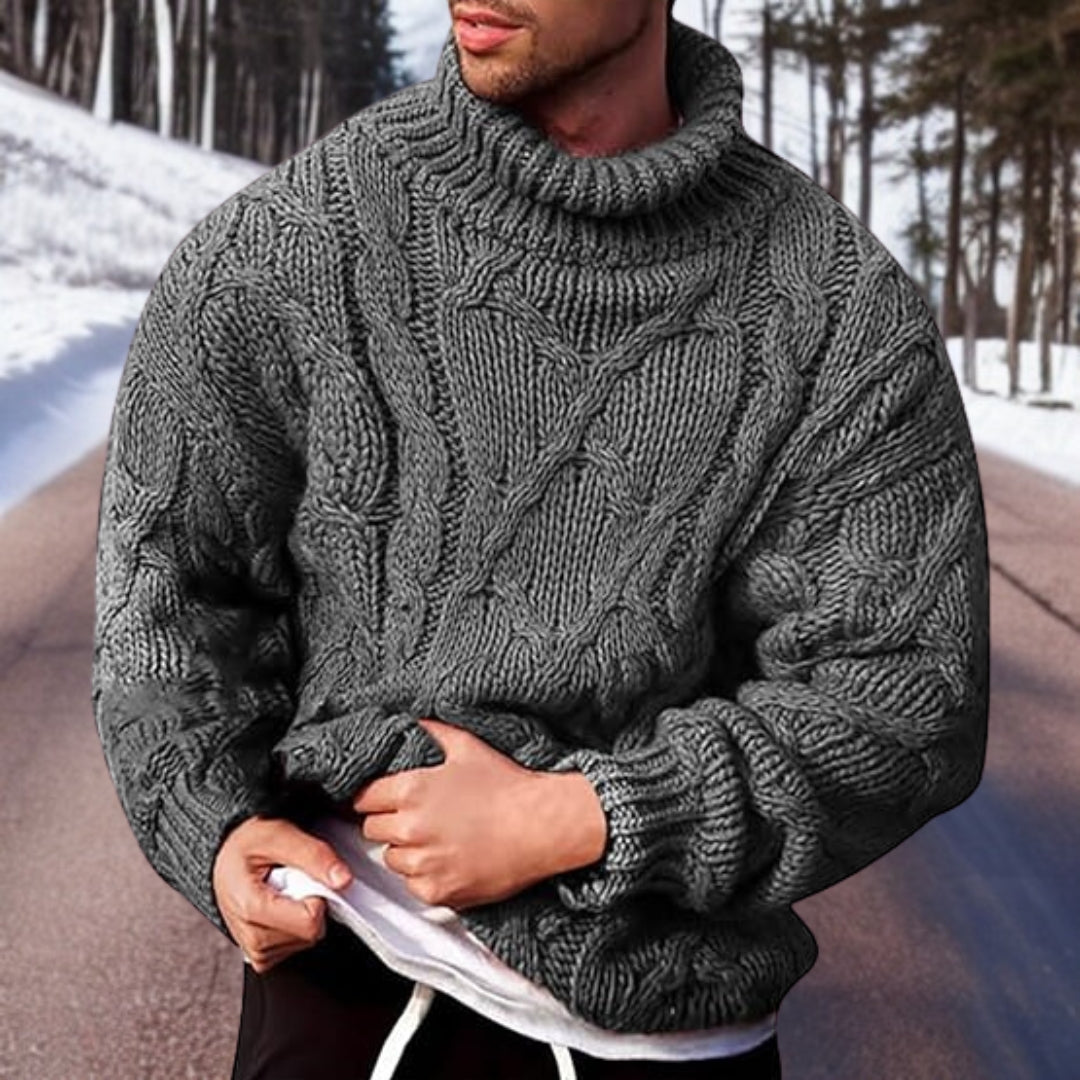 Pull Homme en Tricot Torsadé avec Col Roulé – Coupe Oversize Hiver, Confortable et Élégant