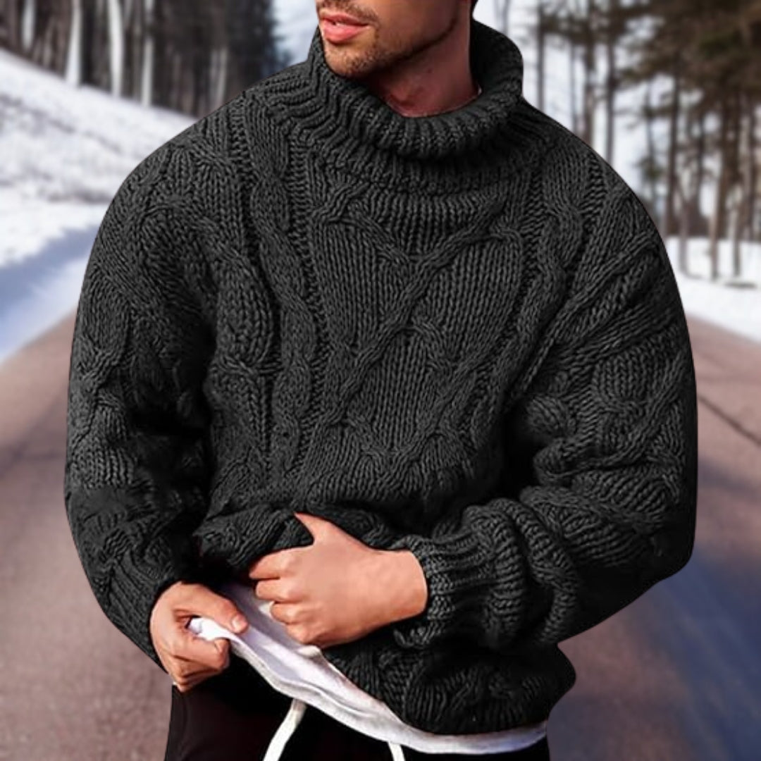 Pull Homme en Tricot Torsadé avec Col Roulé – Coupe Oversize Hiver, Confortable et Élégant