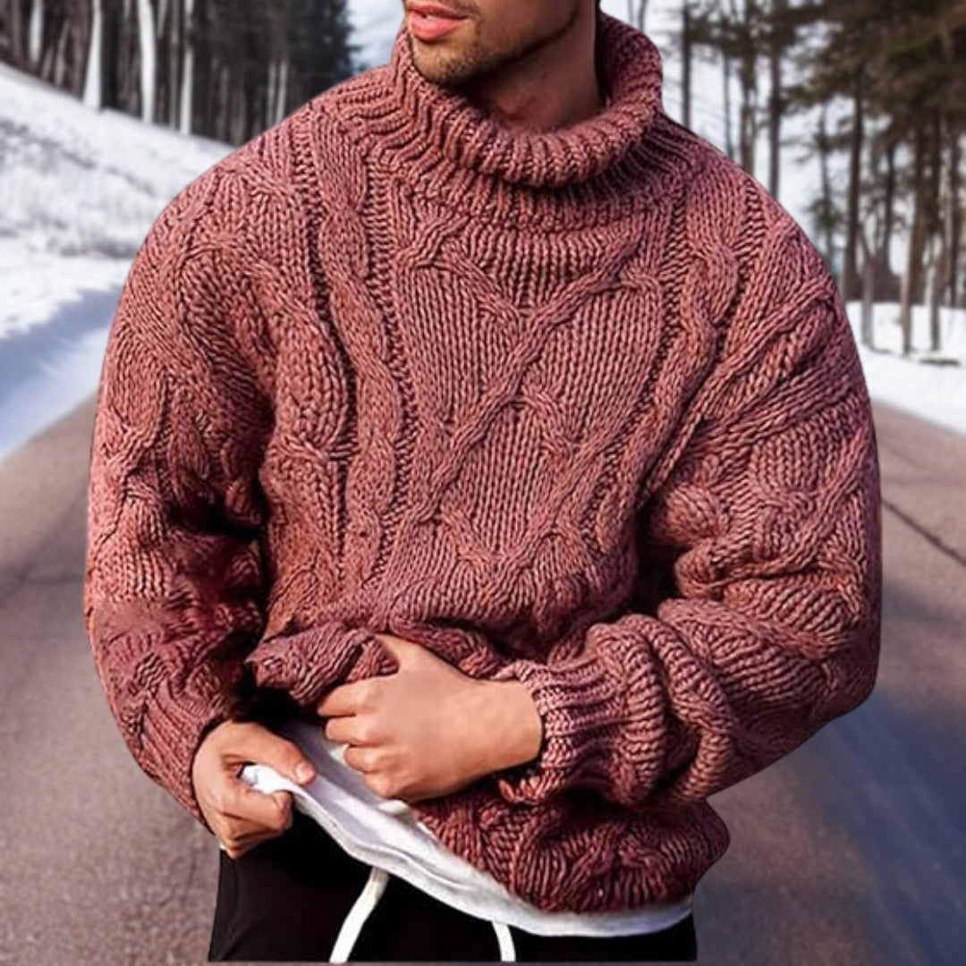 Pull Homme en Tricot Torsadé avec Col Roulé – Coupe Oversize Hiver, Confortable et Élégant