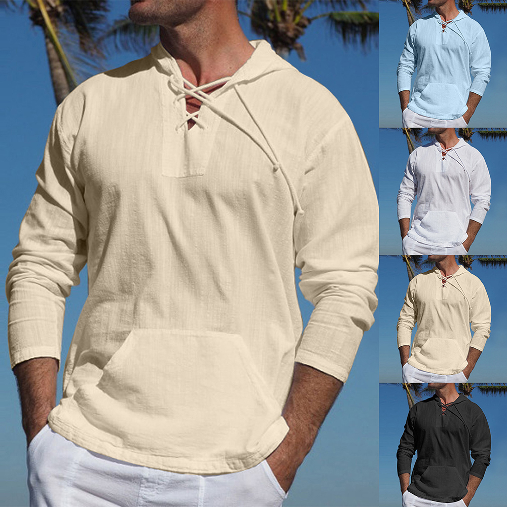 Pull Léger Pour Homme Col En V À Lacets avec Capuche - Style Décontracté et Confort Optimal