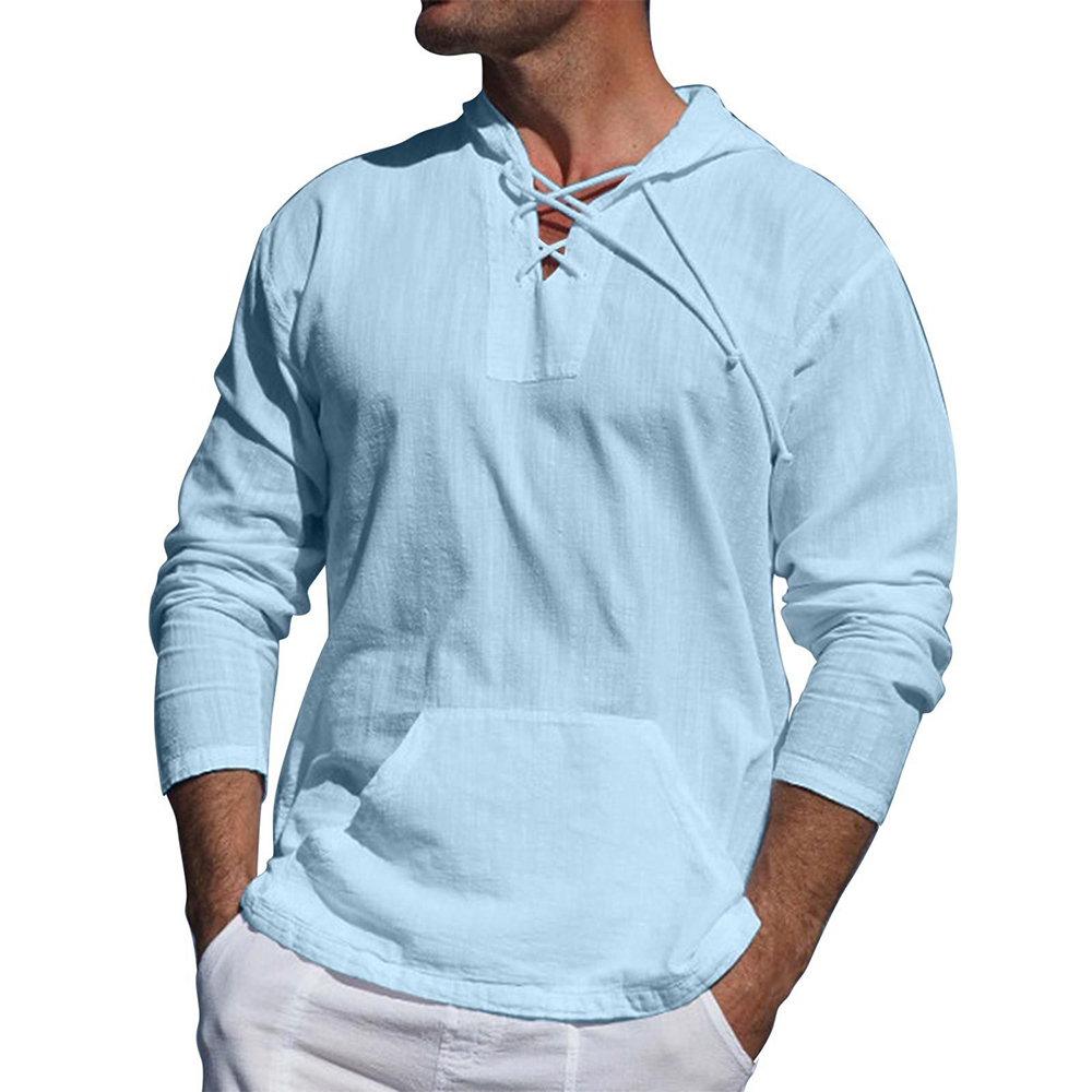 Pull Léger Pour Homme Col En V À Lacets avec Capuche - Style Décontracté et Confort Optimal