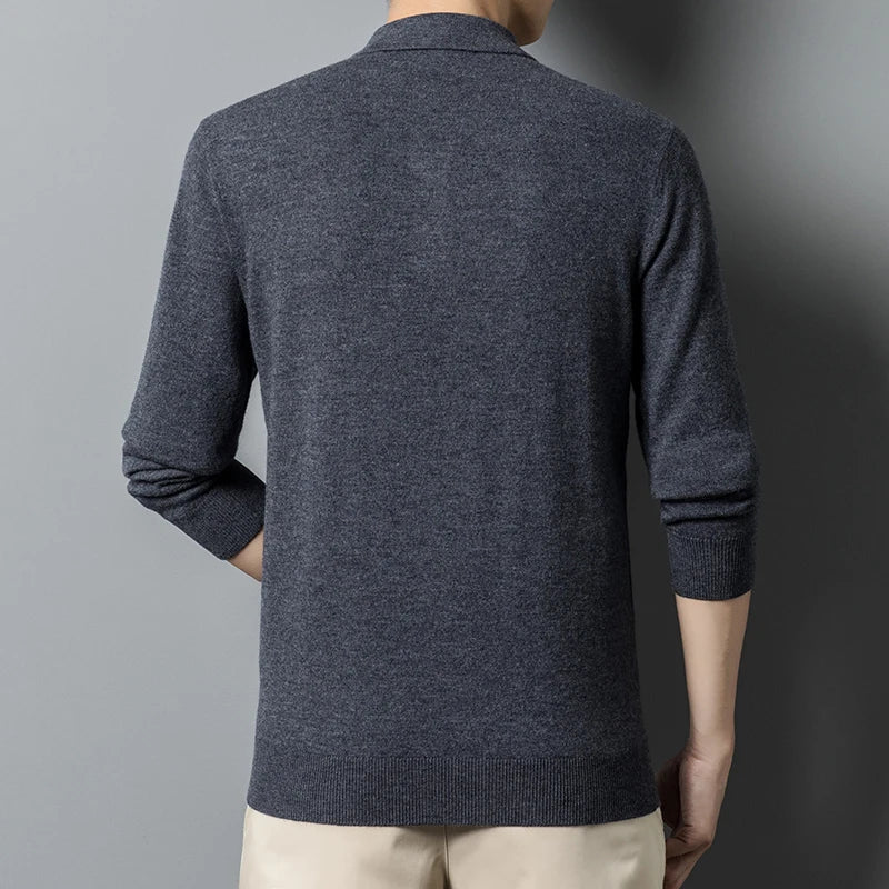 Pull Polo Classique pour Hommes en Laine Mélangée - Manches Longues, Confort Optimal