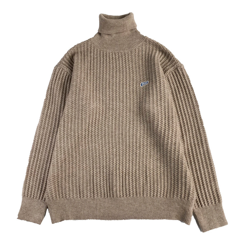 Pull Unisexe Surdimensionné à Col Roulé en Tricot Côtelé – Caramel