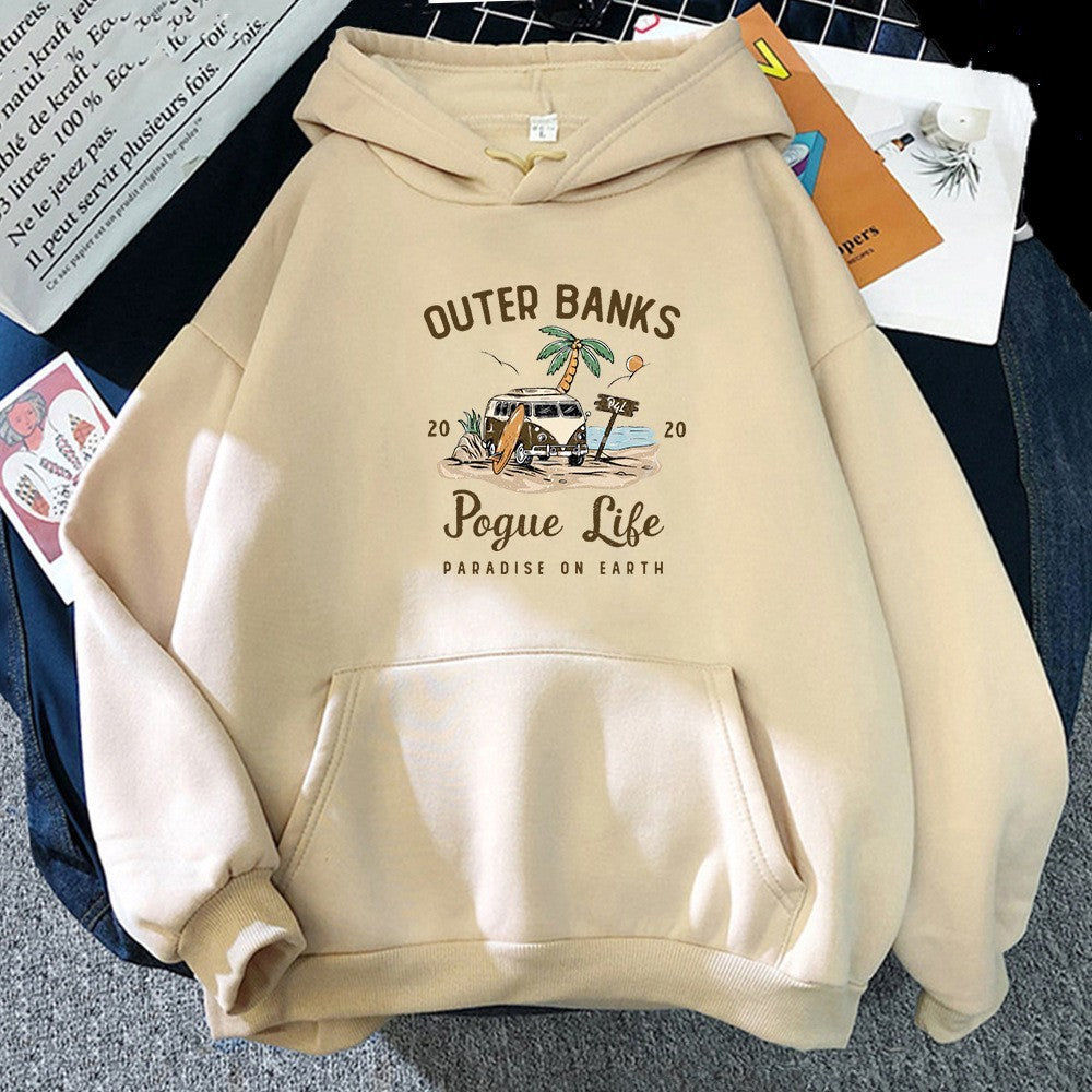 Pull à Capuche Unisexe Surdimensionné en Polyester avec Graphique Vintage de Surf et Poche Kangourou – Confortable et Stylé 1