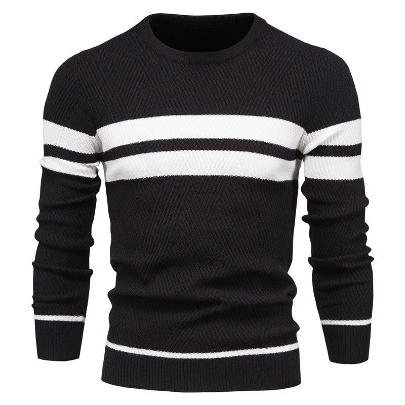 Pull à Col Rond Rayé pour Hommes – Tricot Texturé en Chevron