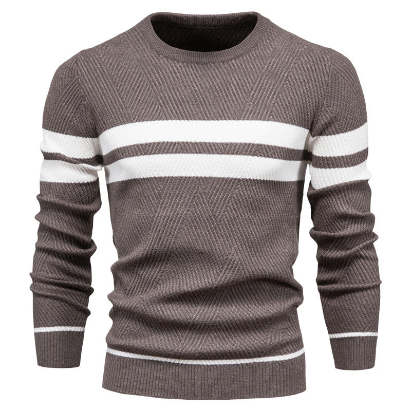 Pull à Col Rond Rayé pour Hommes – Tricot Texturé en Chevron