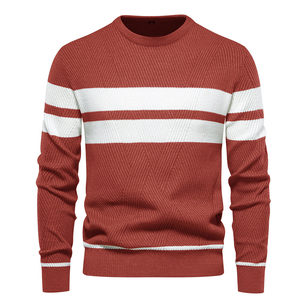Pull à Col Rond Rayé pour Hommes – Tricot Texturé en Chevron
