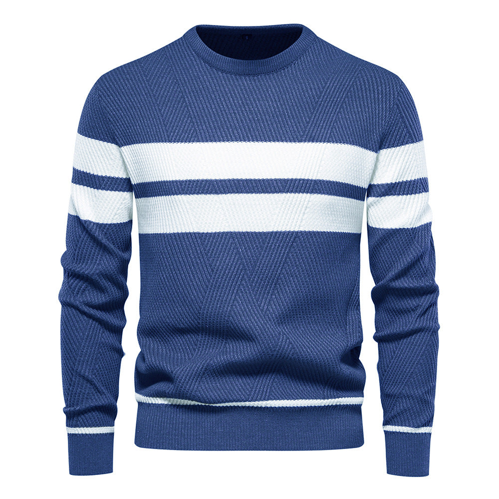 Pull à Col Rond Rayé pour Hommes – Tricot Texturé en Chevron