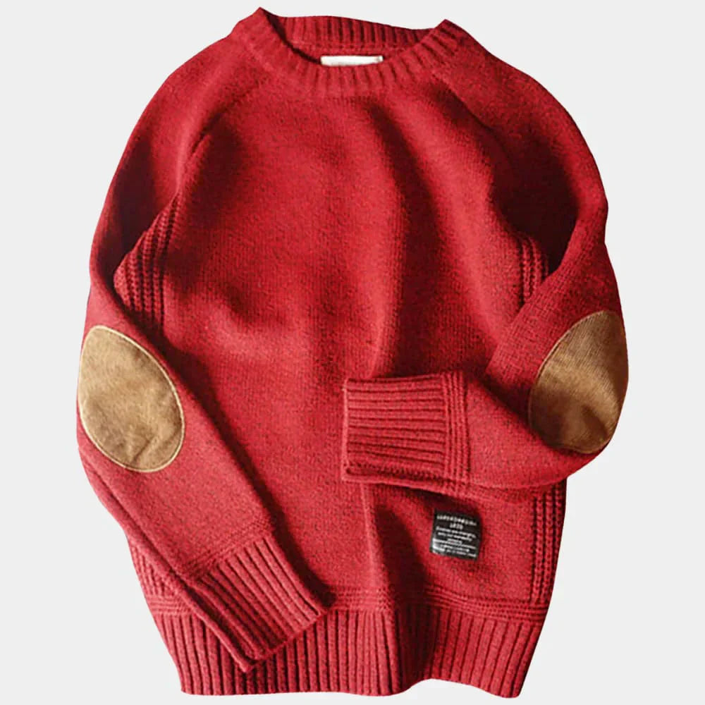 Pull à Col Rond pour Hommes en Laine Mélangée avec Coudières en Cuir – Confort et Style