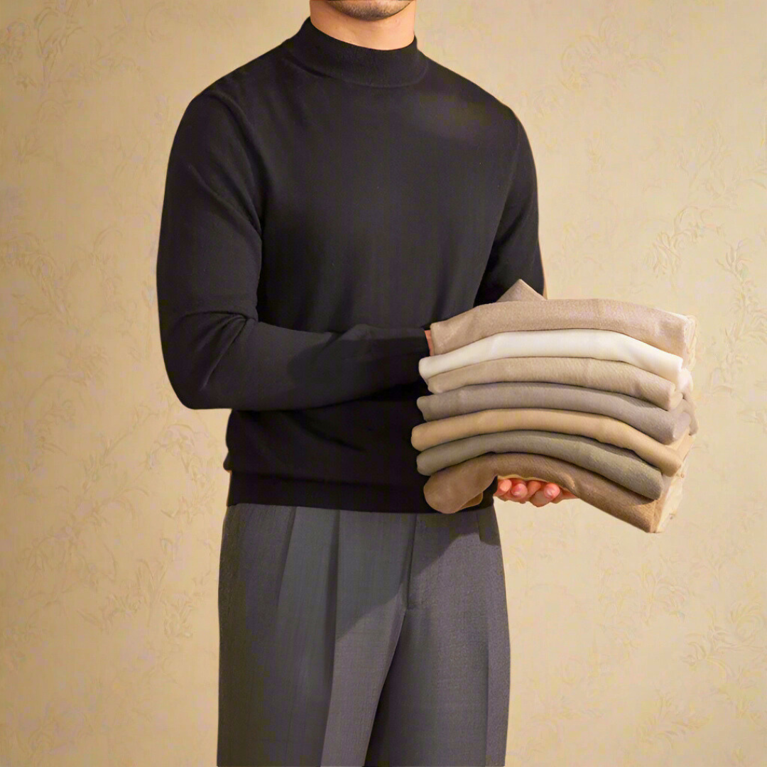 Pull à col roulé ajusté en laine pour homme - Élégance intemporelle