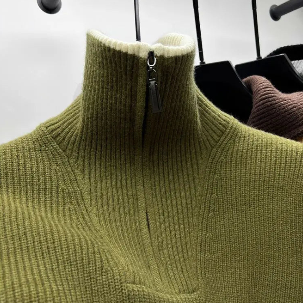 Pull à demi-fermeture éclair pour hommes - Col montant en tricot décontracté