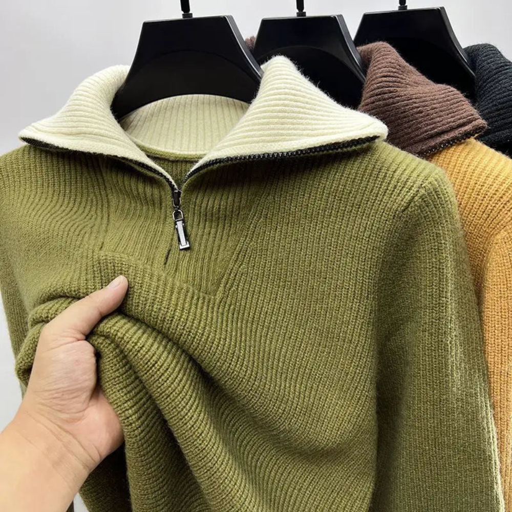 Half-zip sweater for men - Casual knit stand-up collar
