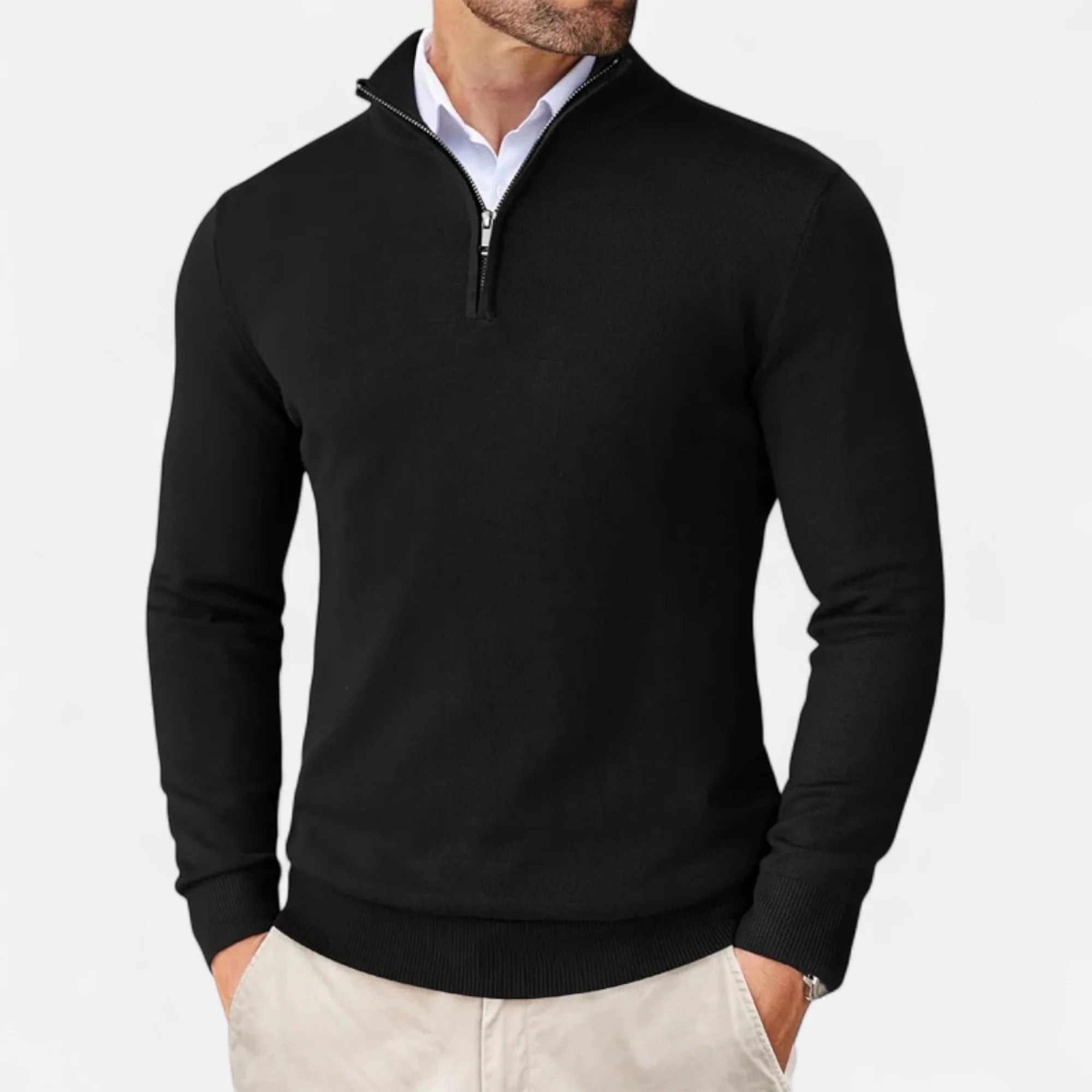 Pull en Coton Mélangé pour Hommes avec Col Zippé – Style Moderne et Polyvalent