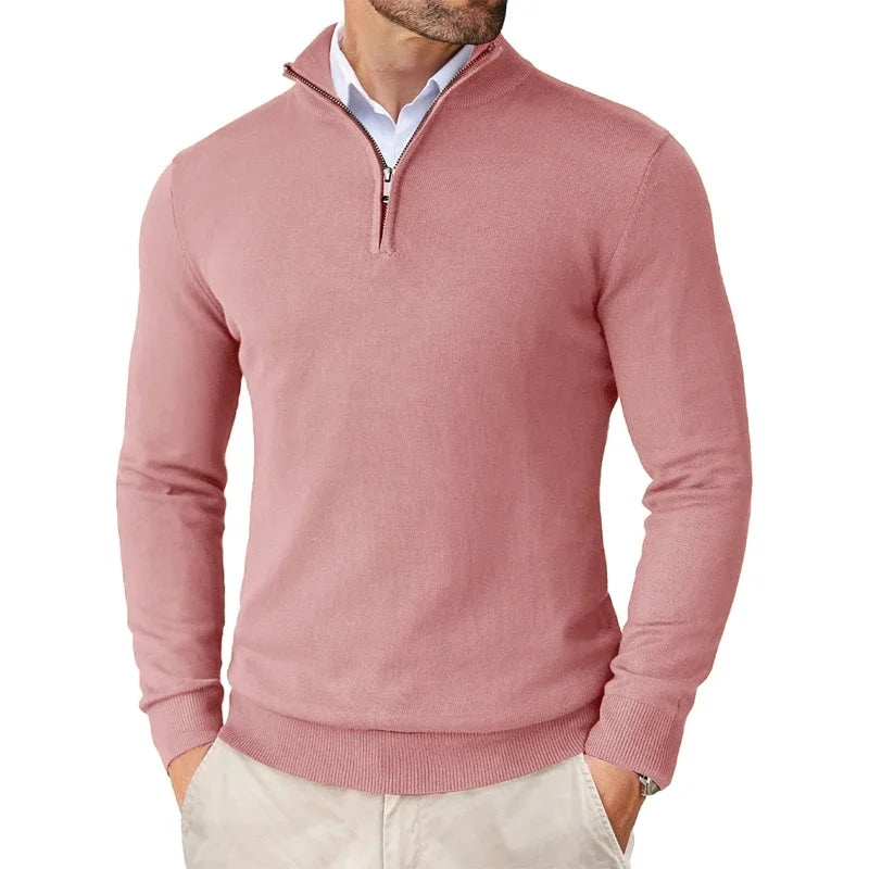Pull en Coton Mélangé pour Hommes avec Col Zippé – Style Moderne et Polyvalent