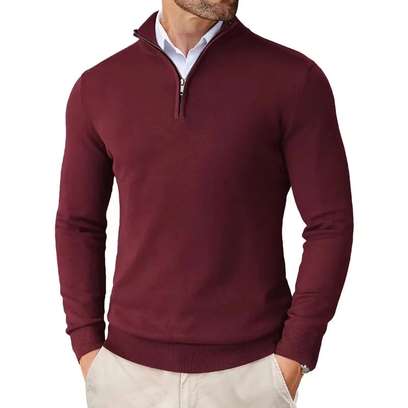 Pull en Coton Mélangé pour Hommes avec Col Zippé – Style Moderne et Polyvalent