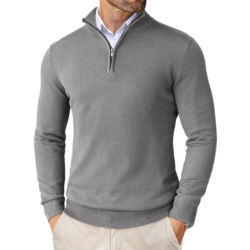 Pull en Coton Mélangé pour Hommes avec Col Zippé – Style Moderne et Polyvalent