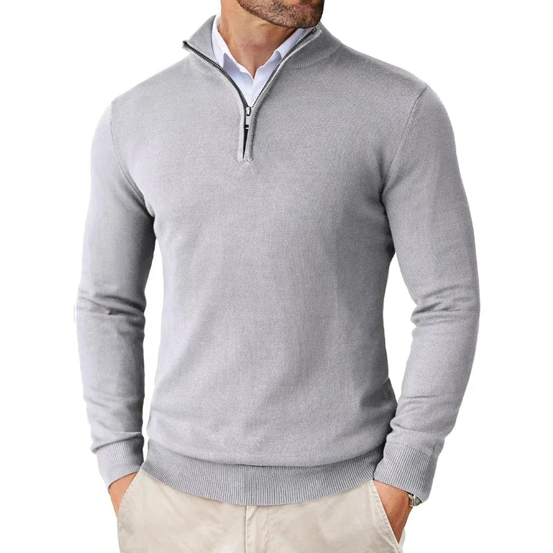 Pull en Coton Mélangé pour Hommes avec Col Zippé – Style Moderne et Polyvalent