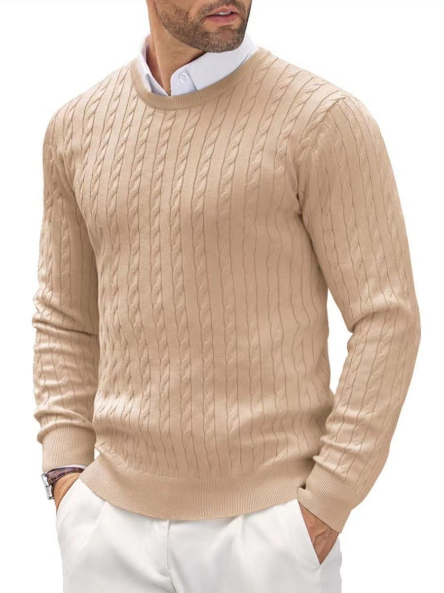 Pull en Coton Torsadé Ajusté pour Hommes - Col Rond, Décontracté et Élégant