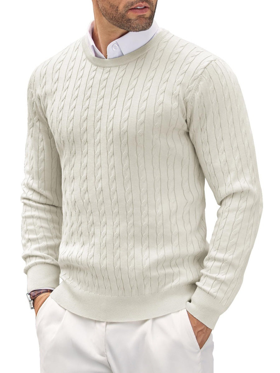 Pull en Coton Torsadé Ajusté pour Hommes - Col Rond, Décontracté et Élégant