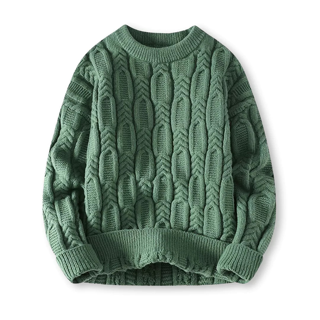 Pull en Laine Mélangée pour Hommes avec Col Rond et Tricot Torsadé – Idéal pour l'Hiver