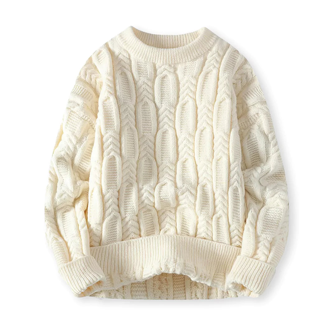 Pull en Laine Mélangée pour Hommes avec Col Rond et Tricot Torsadé – Idéal pour l'Hiver